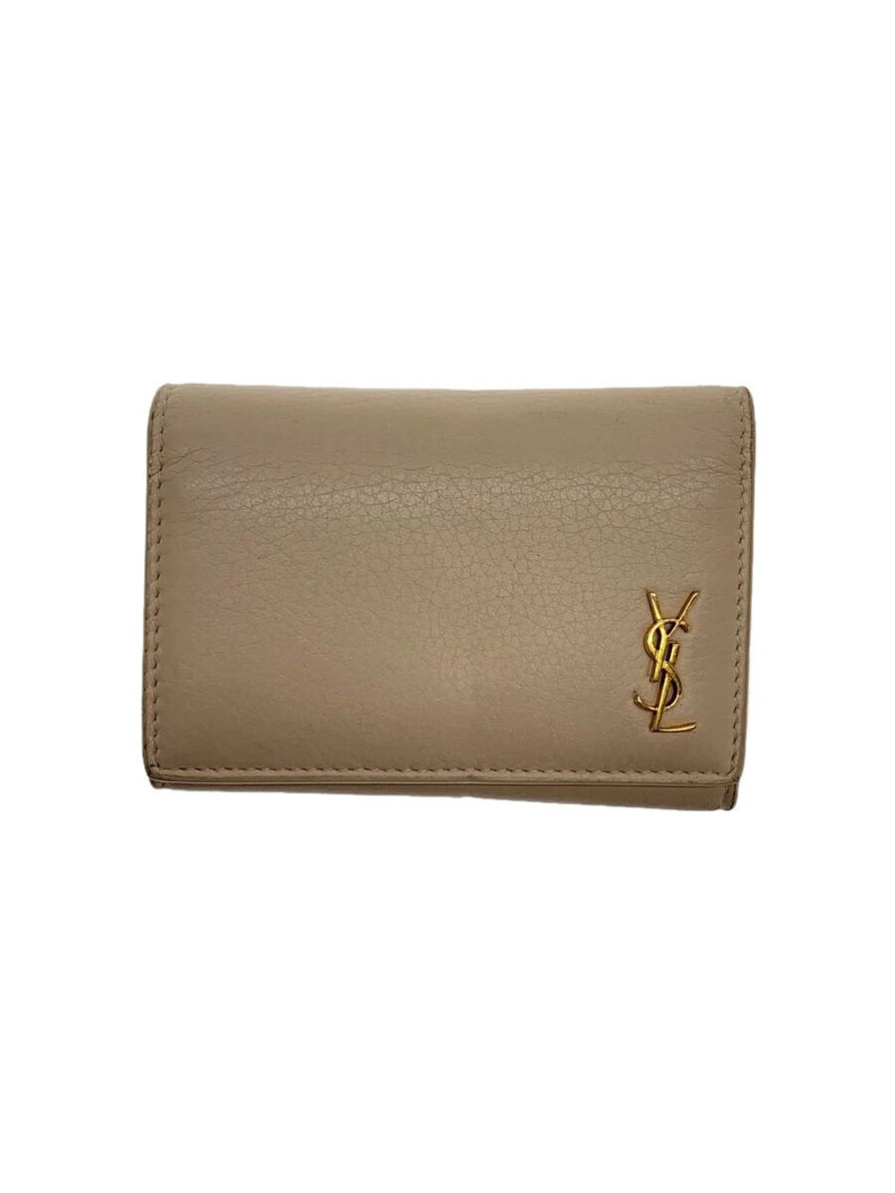 SAINT LAURENT Key Case Wallet Leather Beige Cream